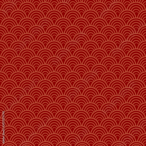 Traditional Japanese seigaiha wave seamless pattern in elegant red tones. Ideal for textiles, wrapping paper, backgrounds, stationery, and cultural designs.