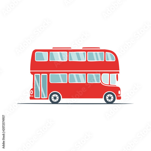 Red double decker bus flat vector illustration
