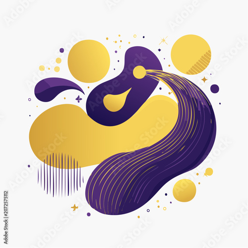 Abstract fluid shapes with gold and purple gradient