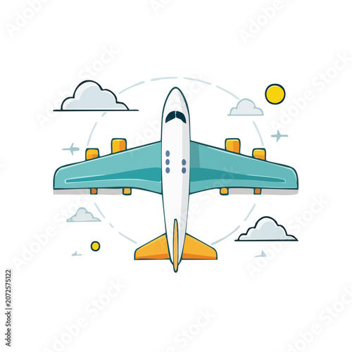 Blue scooter flat illustration with clouds and sun