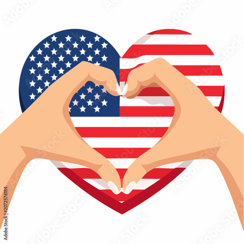 Hands Forming Heart Shape Over American Flag Heart