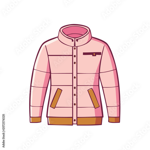 Pink puffer jacket flat vector illustration
