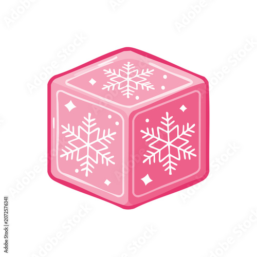 Pink Snowflake Cube Vector Illustration