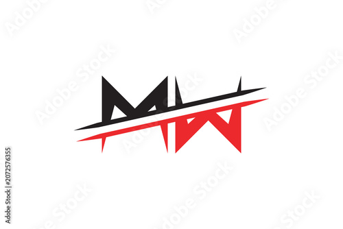 Abstract Geometric Letter M W Logo, Minimalist Slashed Monogram Spiky Gaming Symbol Vector Design