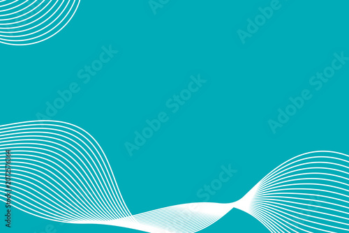 Abstract White Waves on Teal Background, Geometric Linear Contour Ribbon Vector Slide Banner Design