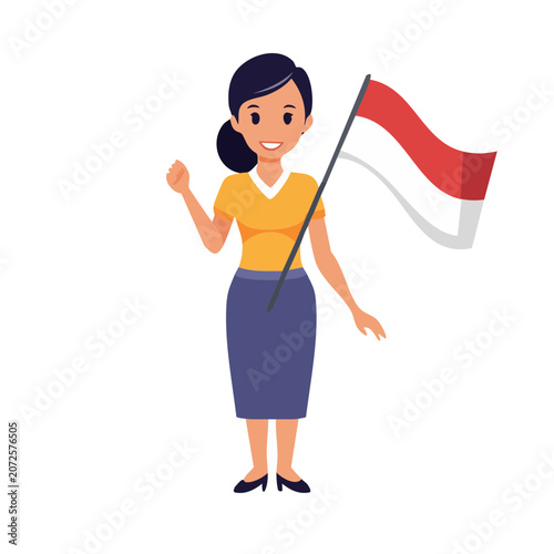 Woman holding national flag in flat vector style