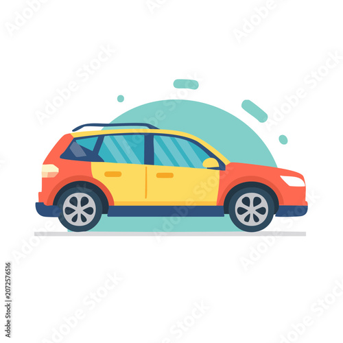 Flat vector illustration of car with umbrella