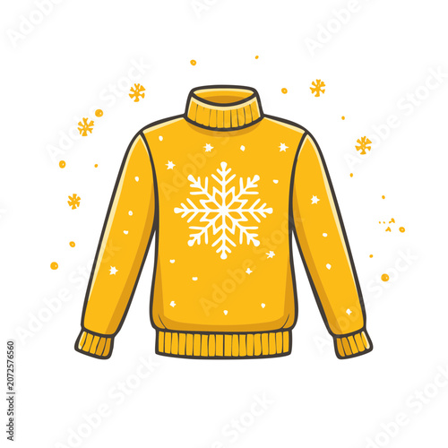 Yellow Turtleneck Sweater with Snowflake Design