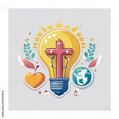 Christian light bulb with cross, heart, and earth