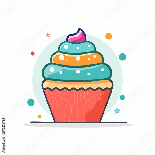 Colorful Cupcake Illustration with Swirl Frosting and Sprinkles