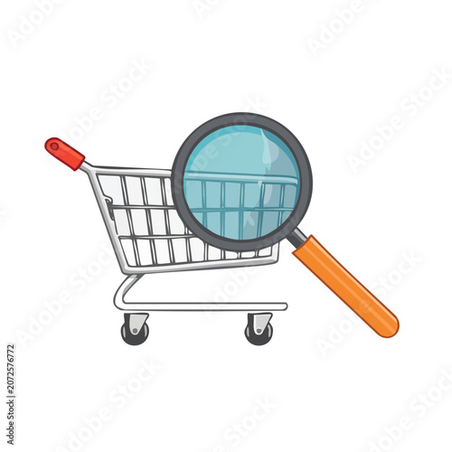 Shopping cart with magnifying glass vector illustration
