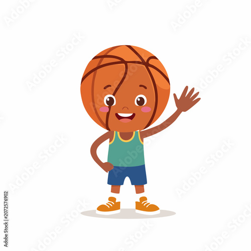 Cartoon basketball character waving hello