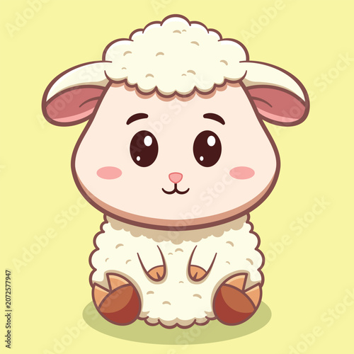 Cute Sheep Cartoon Character Sitting Illustration