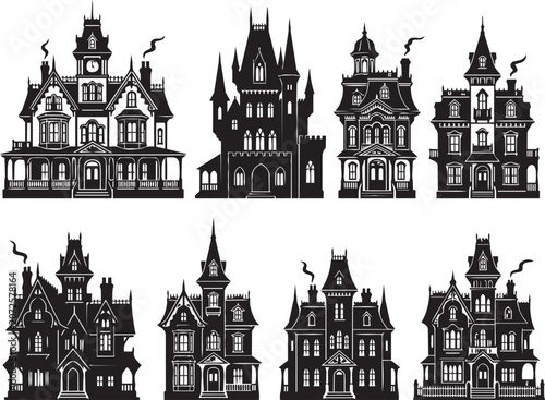 Photos Premium Halloween Victorian House Collection Silhouette Bundle Featuring Gothic