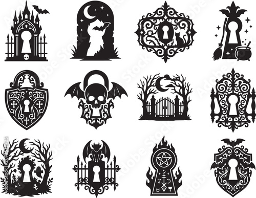 Bild auf Leinwand Premium Halloween Haunted Keyhole Collection Silhouette Bundle Featuring Mystery