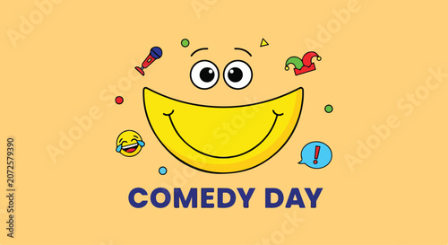 Photos A smiling yellow face with comedy symbols