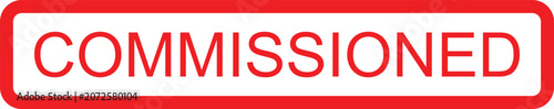 Foto Red rectangular badge with commissioned text inside