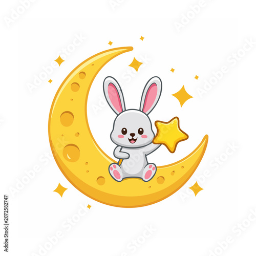 Cute cartoon elephant with stars and moon vector