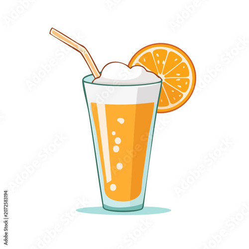 Flat illustration of orange juice in a glass with straw