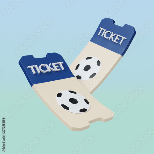 3D render soccer match tickets illustration for sports event admission