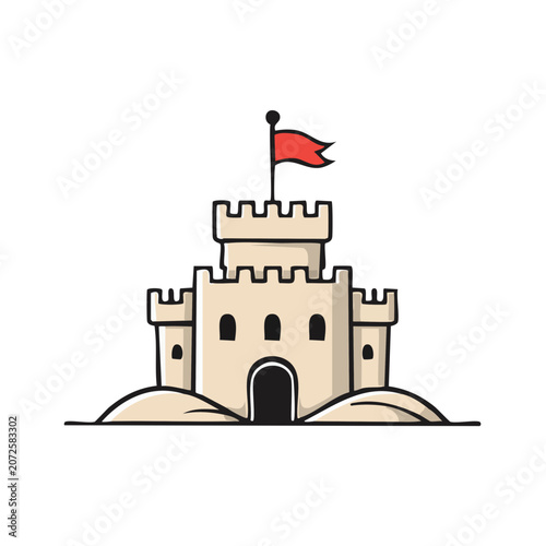 Medieval Castle Vector Illustration with Flag