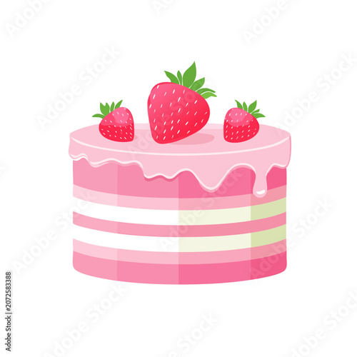 Pink strawberry layer cake with fresh berries