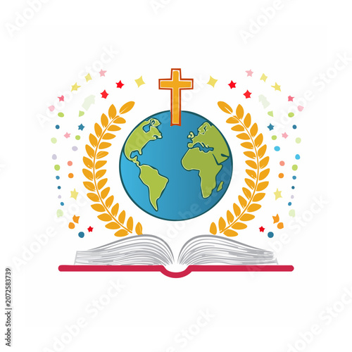 Christianity Global Mission with Open Book and Cross