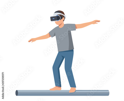 Fotografía Man wearing a VR headset trying to balance on a horizontal pipe