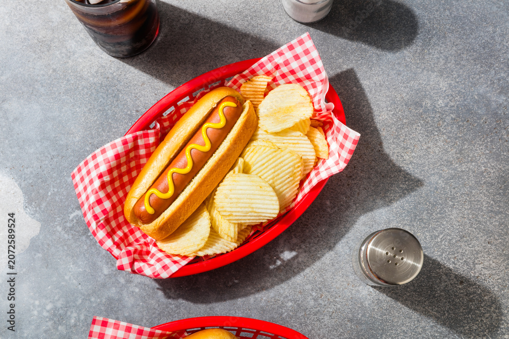 Fototapeta premium Homemade Organic Hot Dog and Mustard for July Fourth