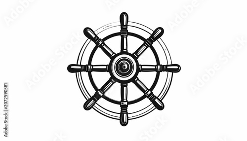 Fotografi Ship helm wheel nautical steering.