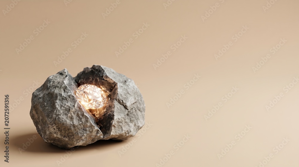 Fototapeta premium cracked rock shining hidden diamond