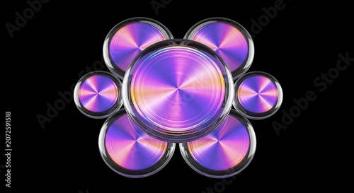 Iridescent bloom of polished metal petals.