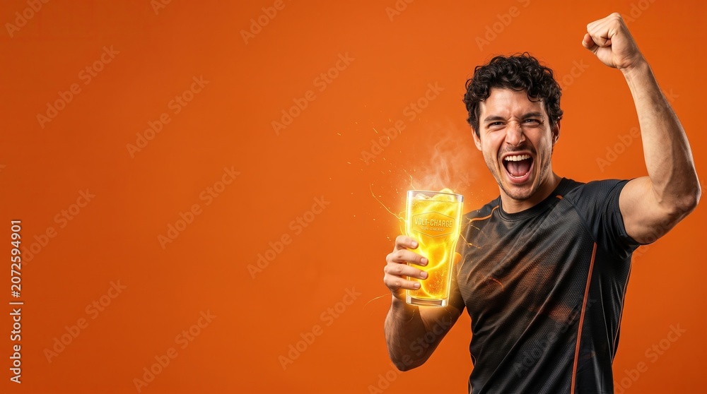 Fototapeta premium Energetic athlete celebrating success with energy drink