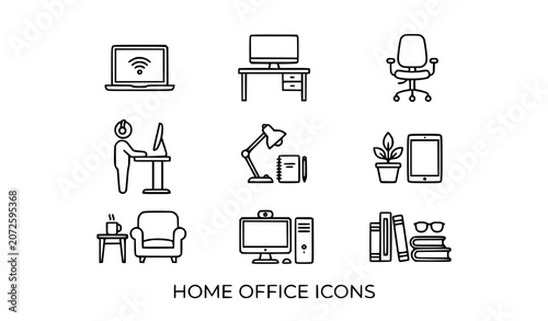 Valokuva Remote Work and Freelance Workspace Outline Icons