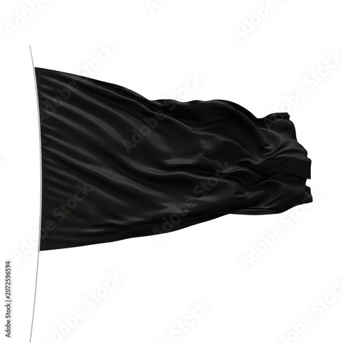 Black waving flag on white pole isolated on transparent background