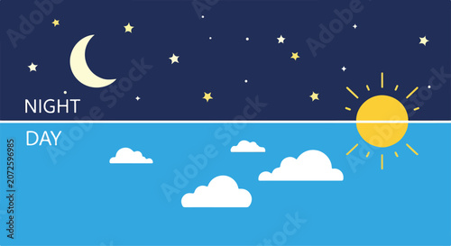 Konstfotografi A split image contrasting daytime and nighttime scenes