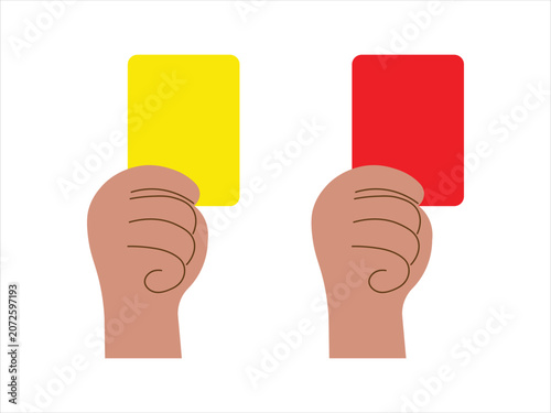 hand holding yellow dan red cards, yellow card, red card, football warning, icon, vector, illustration 