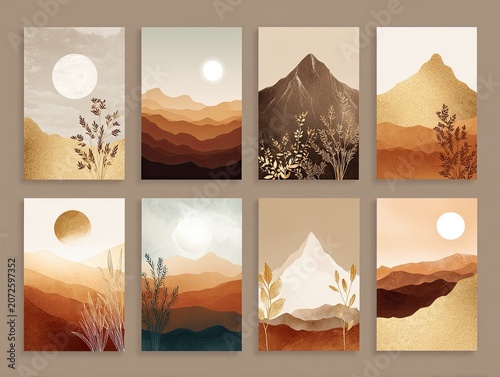 Desert landscape with sun mountain range.