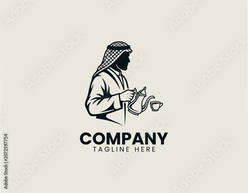 Arab man pouring traditional coffee black vector logo