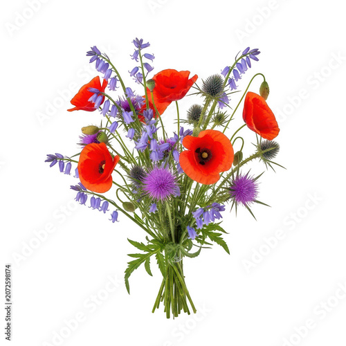Colorful bouquet of fresh flowers in a vase isolated on transparent background