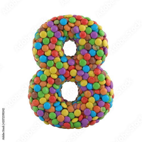 Colorful number eight made of donuts isolated on transparent background