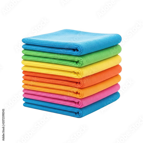 Stacked colorful folded towels isolated on transparent background