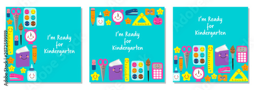 I'm Ready for Kindergarten Cute School Supplies Illustration Set for Kids