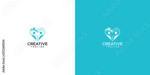 Konstfotografi Abstract heart design with figures embracing a house, embodying family, home, an