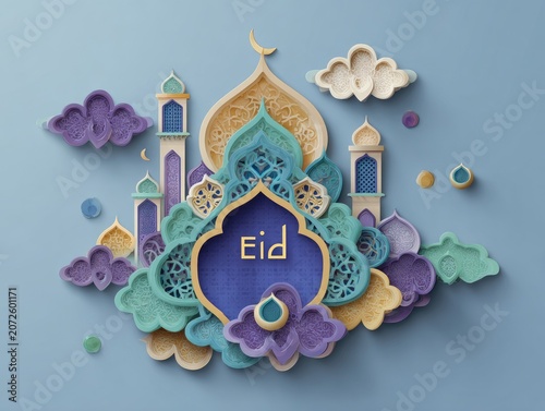 Eid Mubarak Islamic Festival Celebration Decoration.