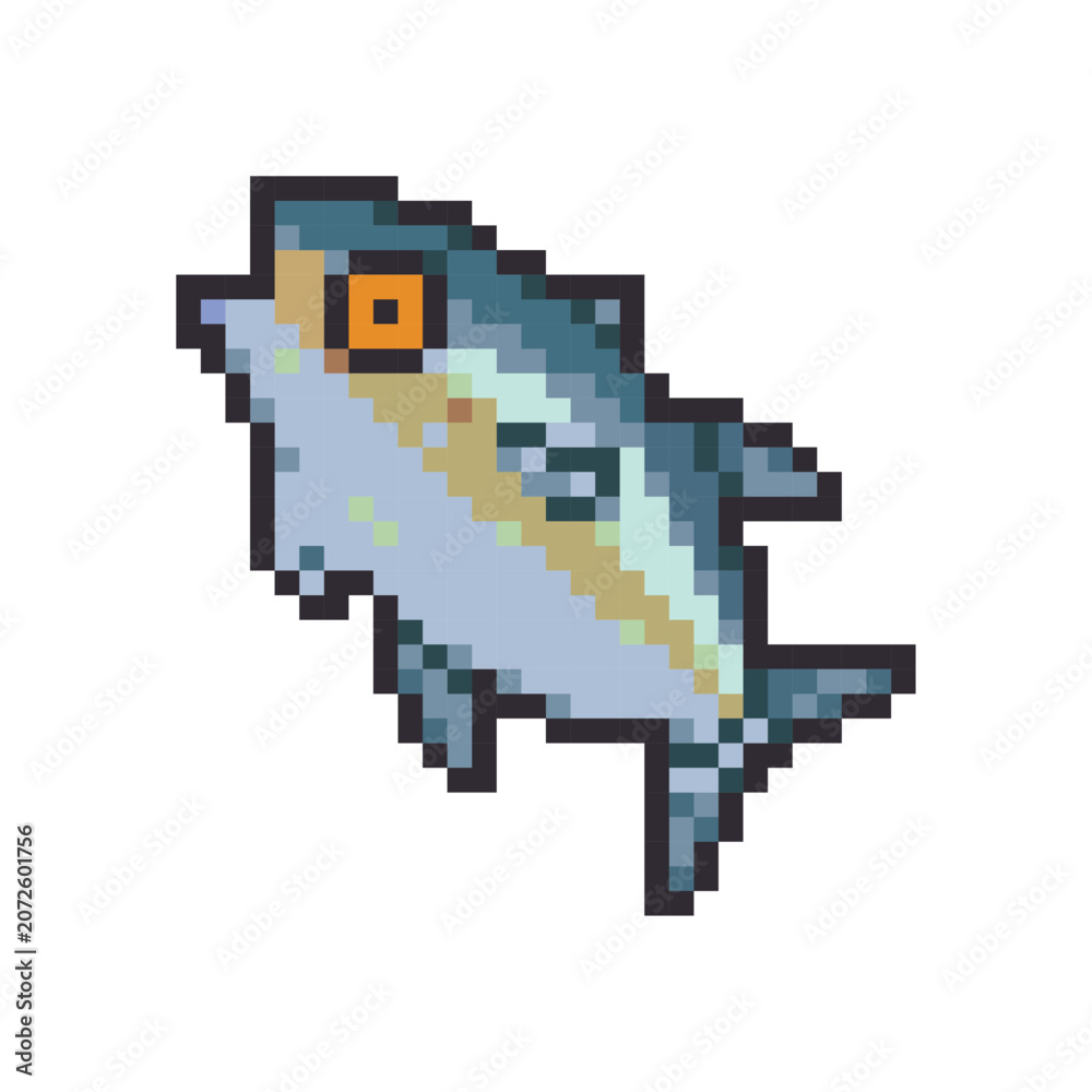 Fototapeta premium 8 bit retro aquatic fish vector digital asset