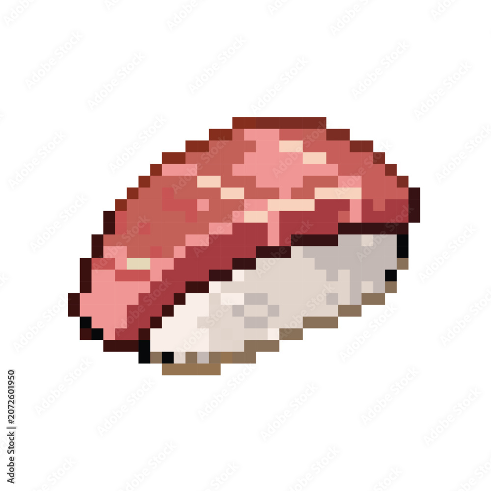 Obraz premium pixel art sushi tuna nigiri japanese food vector icon illustration