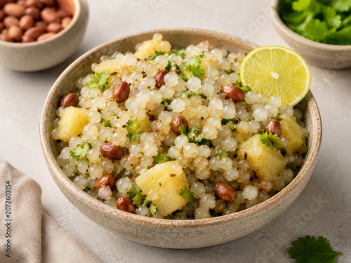 Sabudana Khichdi with Peanuts Coriander and Lemon Slice