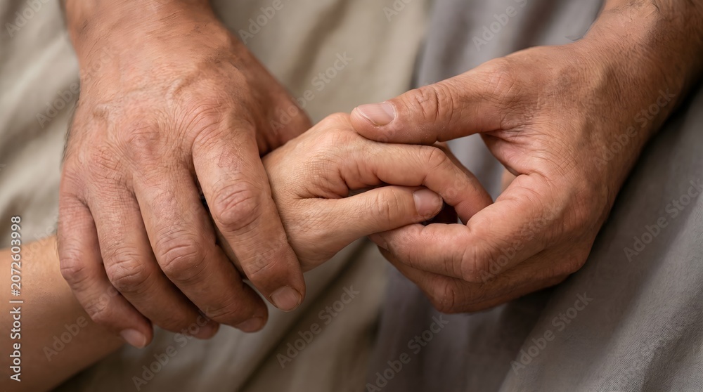 Fototapeta premium Intertwined hands gently holding, conveying love, support, and a profound sense of emotional bond