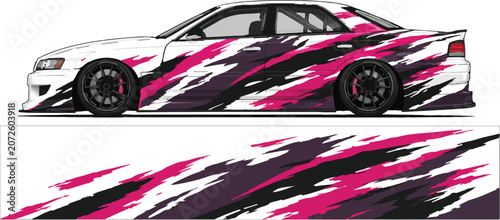 Car with pink and black stripes.